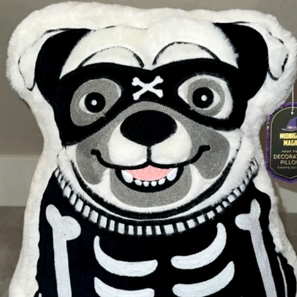 PUG PILLOW SKELETON NWOT